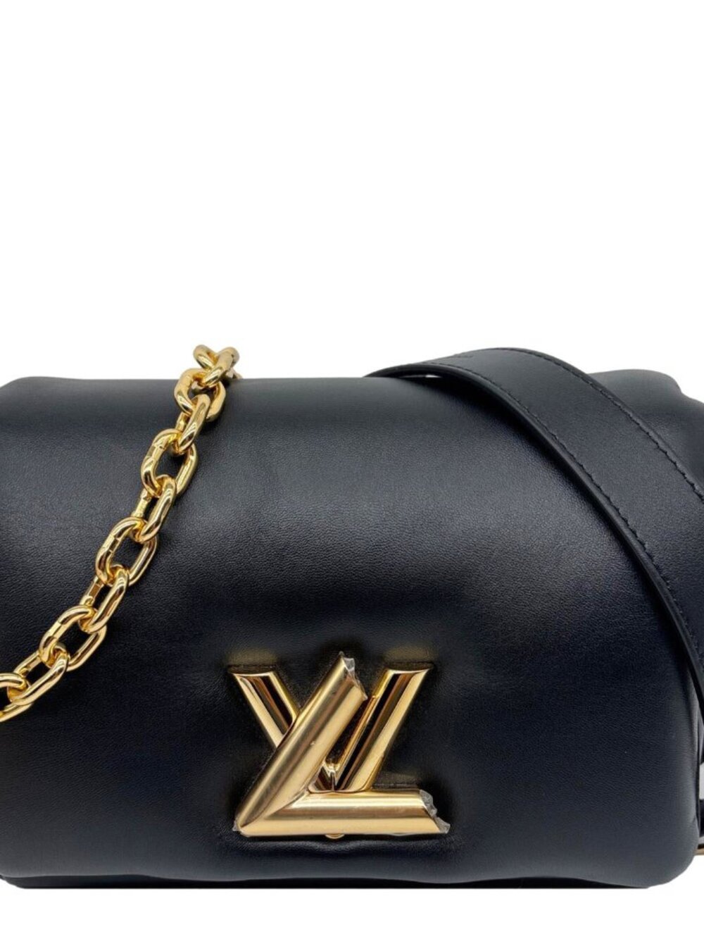 Louis Vuitton Twist MM Shiny Lambskin Leather Shoulder Bag Black